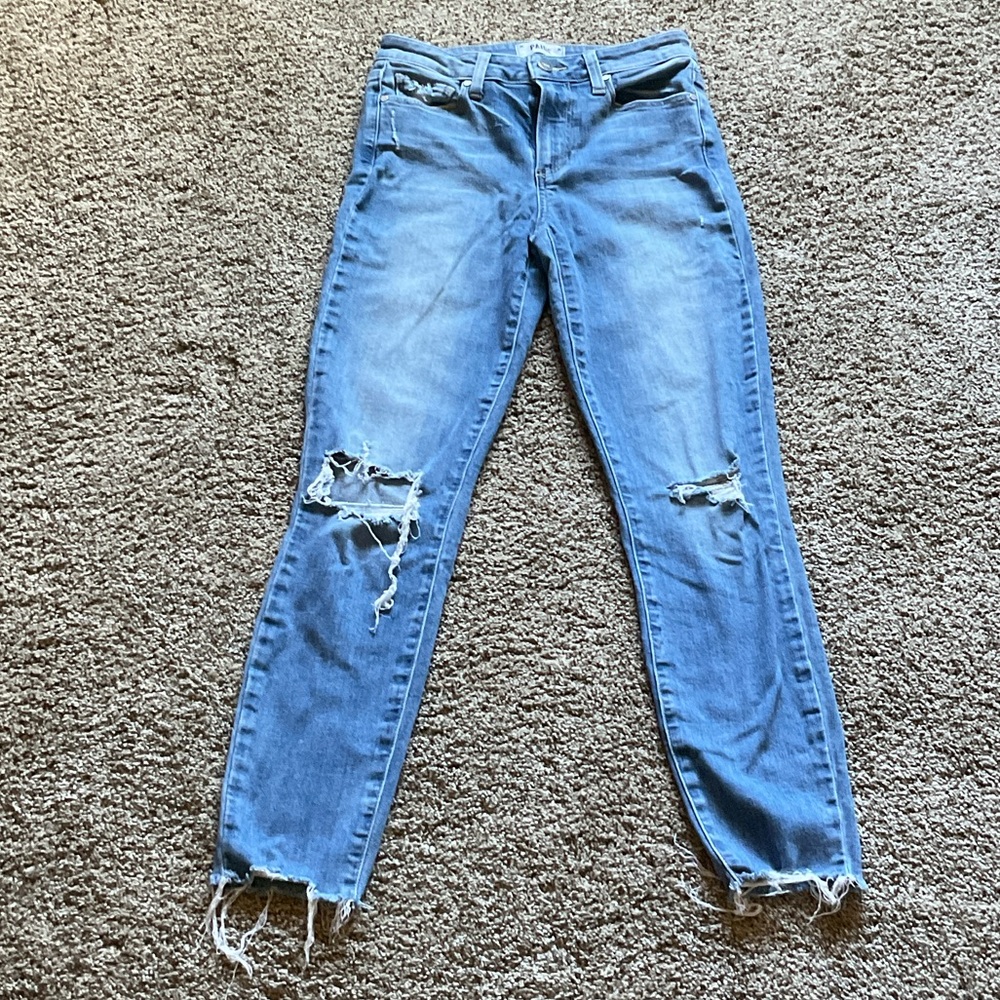 PAIGE Light Blue Distressed Skinny Jeans